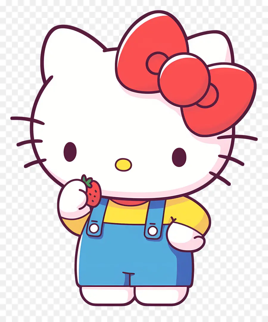 Hello Kitty Con Fresa，Gato De Dibujos Animados Con Fresa PNG