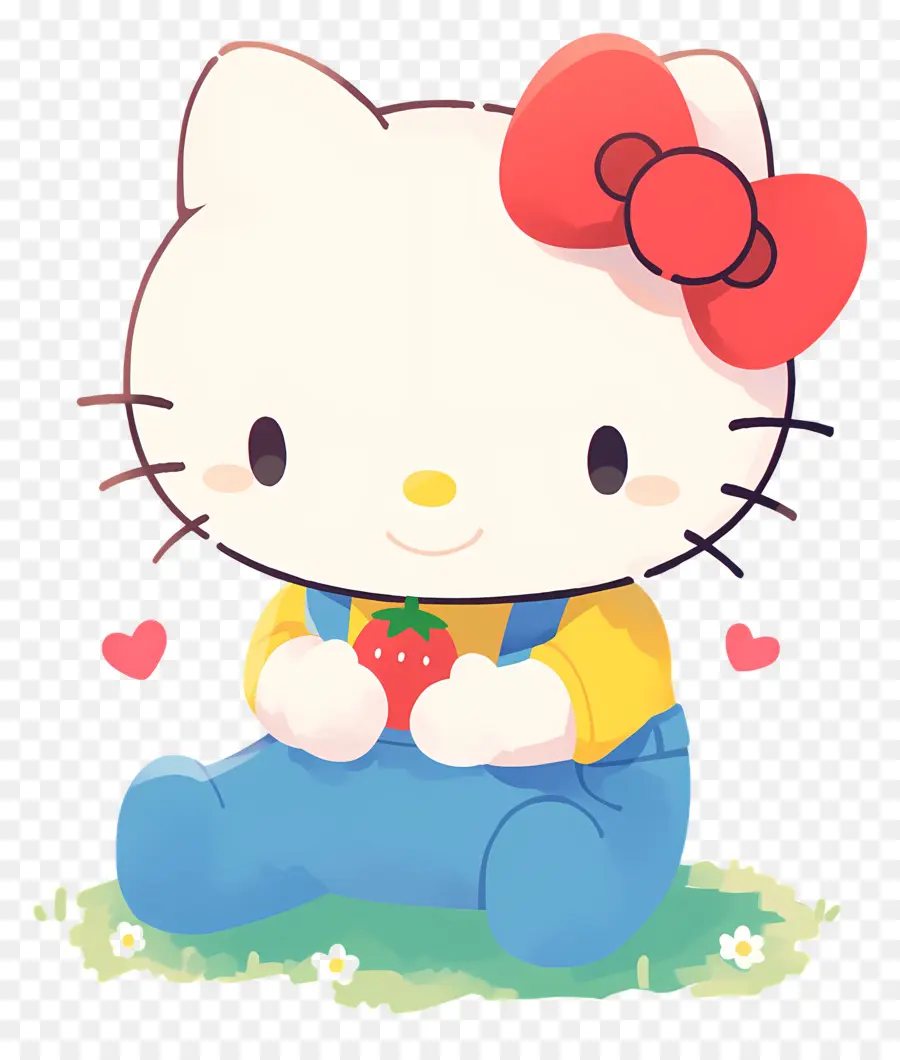 Hello Kitty Con Fresa，Gato De Dibujos Animados Con Fresa PNG