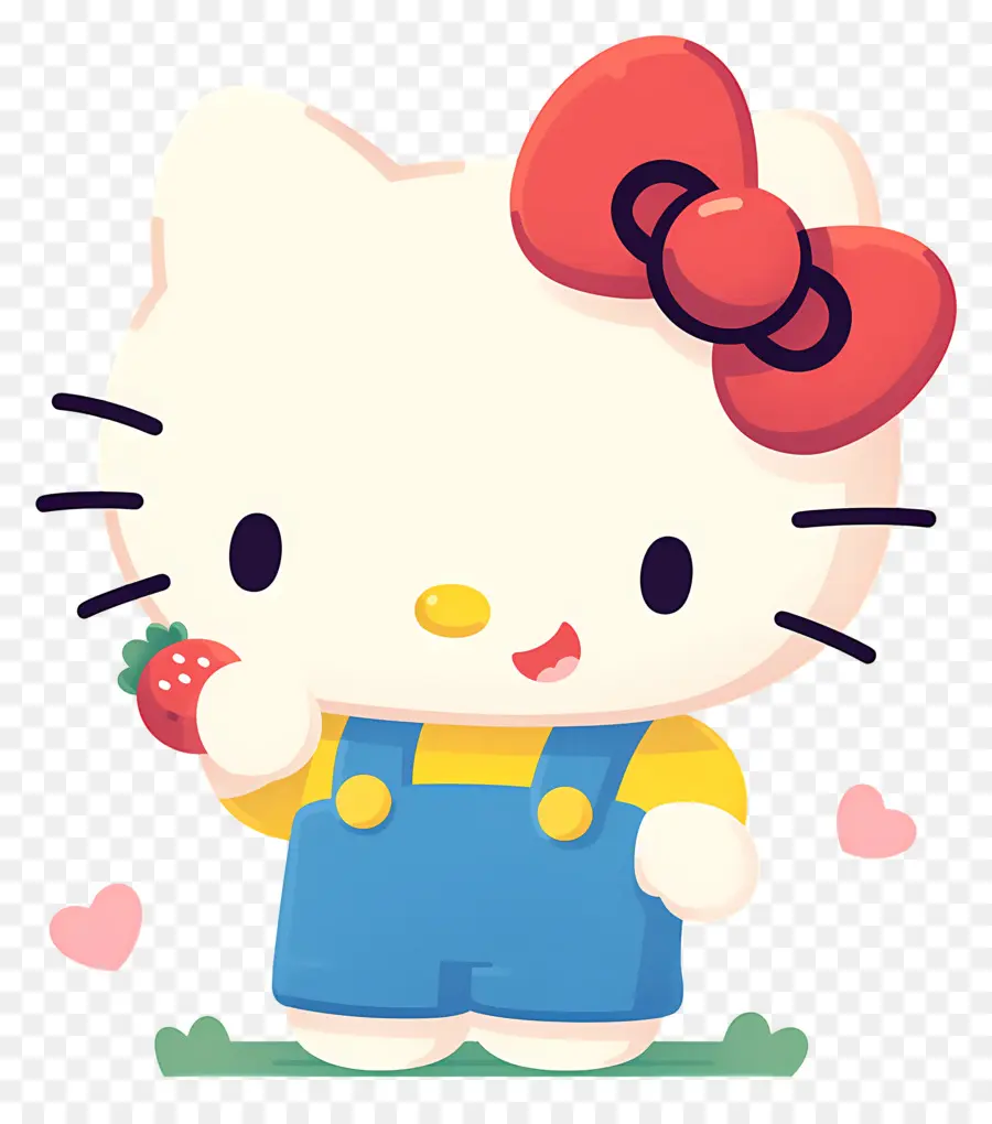 Hello Kitty Con Fresa，Gato De Dibujos Animados Con Fresa PNG