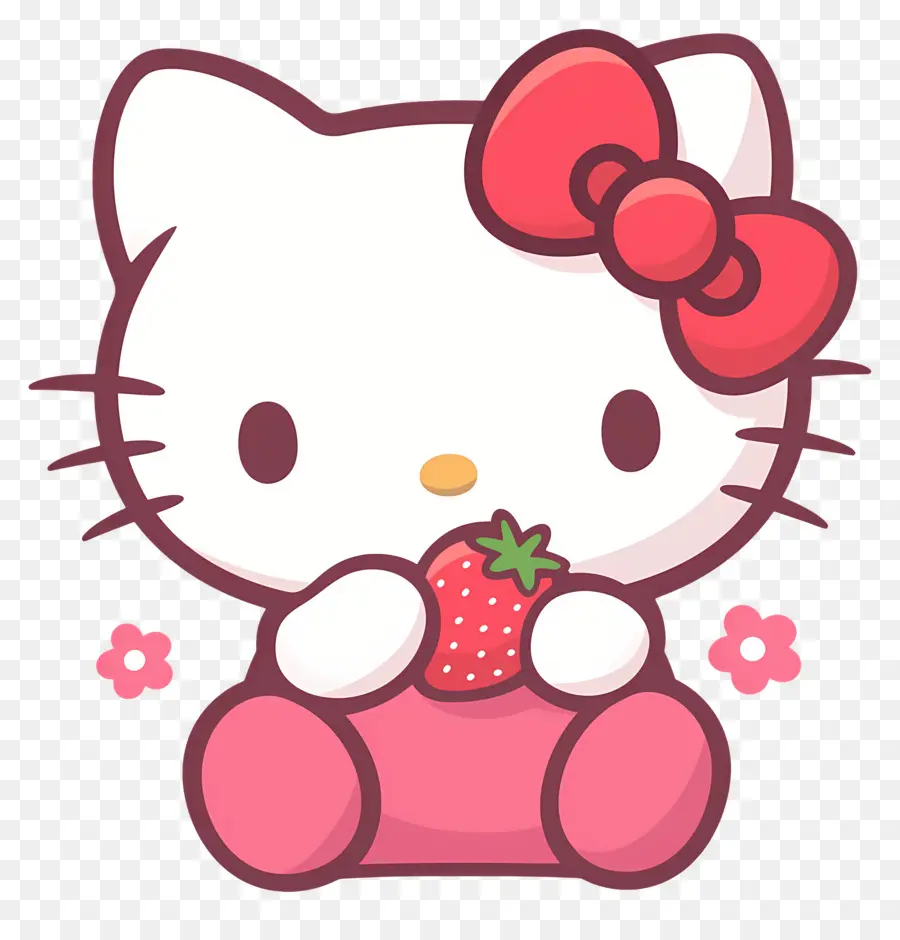 Hello Kitty Con Fresa，Gato De Dibujos Animados Con Fresa PNG