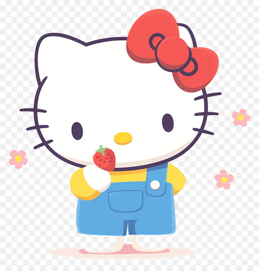 Hello Kitty Con Fresa，Gato De Dibujos Animados Con Fresa PNG