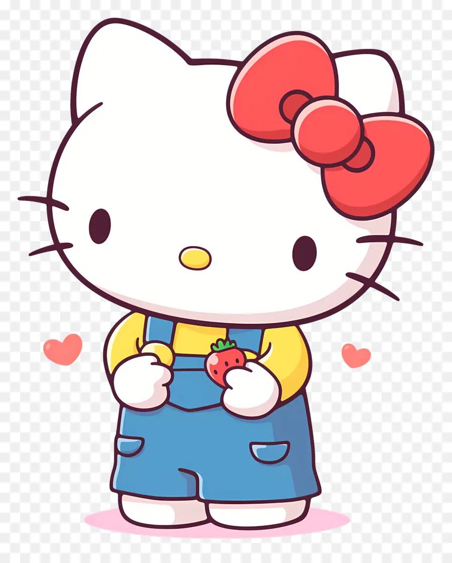 Hello Kitty Con Fresa，Gato De Dibujos Animados Con Fresa PNG