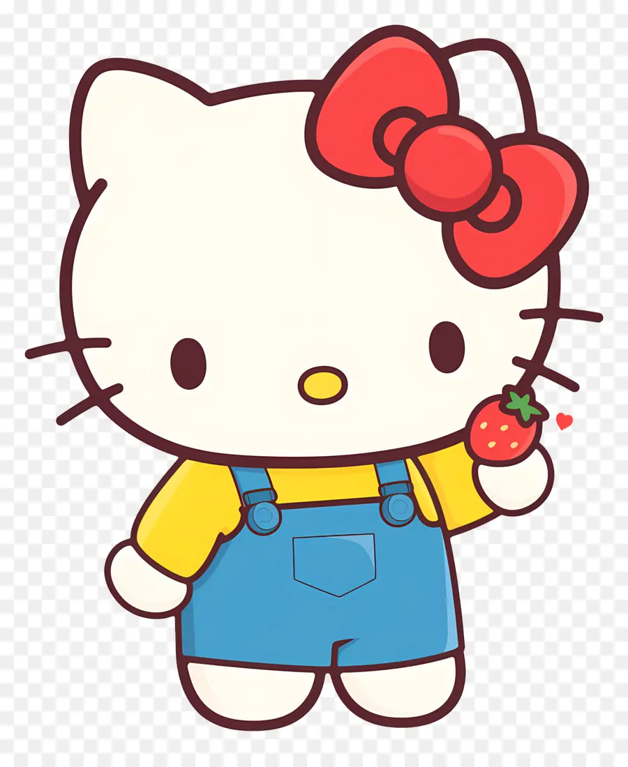 Hello Kitty Con Fresa，Gato De Dibujos Animados Con Fresa PNG