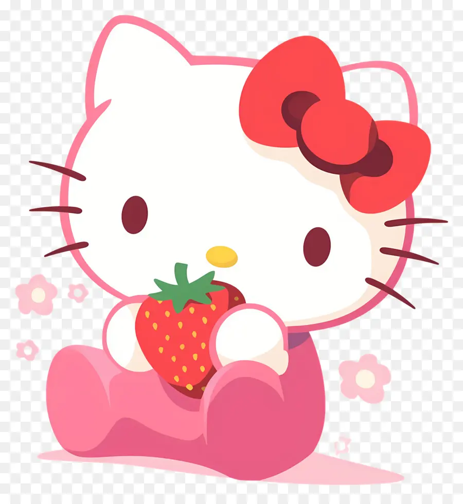 Hello Kitty Con Fresa，Gato De Dibujos Animados Con Fresa PNG