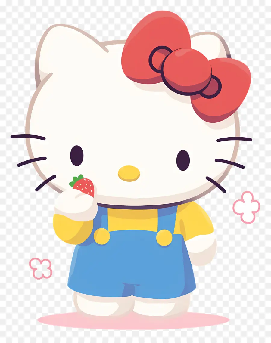 Hello Kitty Con Fresa，Gato De Dibujos Animados Con Fresa PNG