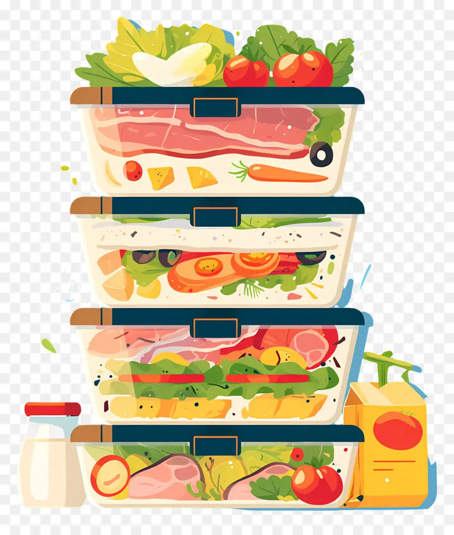 Comida Deliciosa，Recipientes De Comida Coloridos PNG