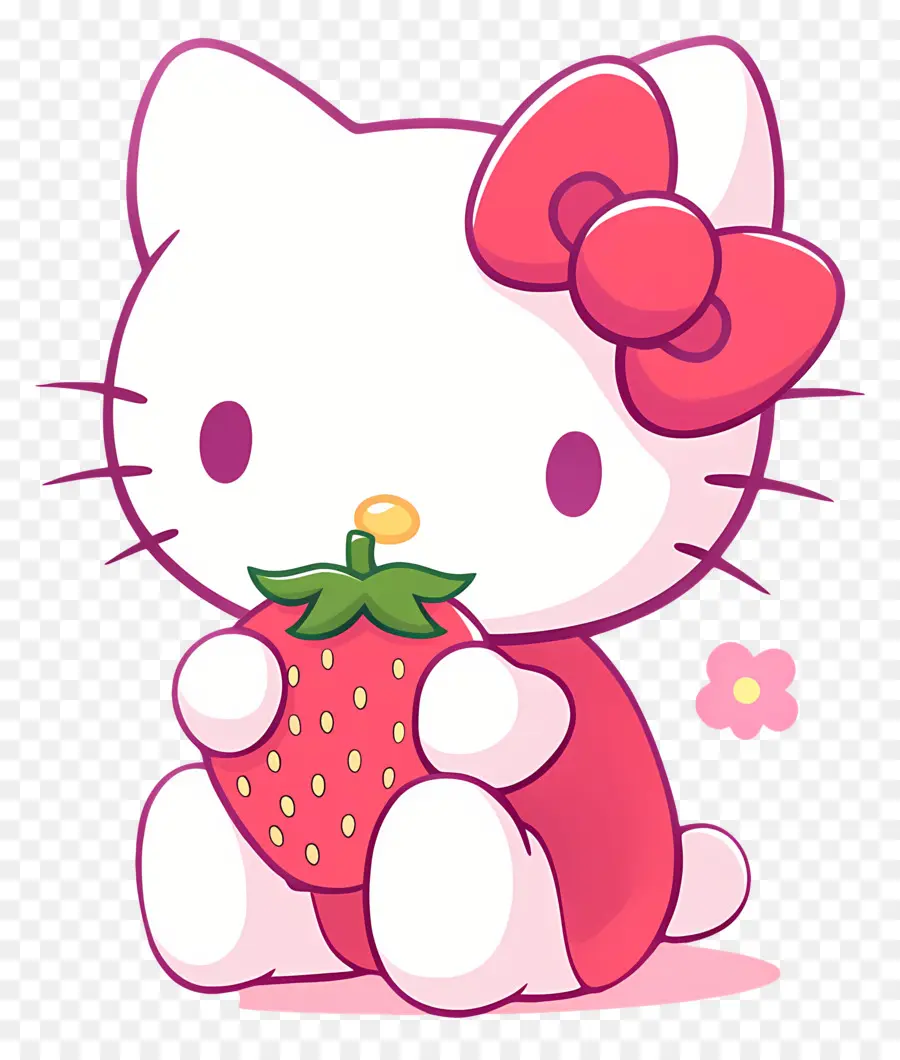 Hello Kitty Con Fresa，Gato De Dibujos Animados Con Fresa PNG