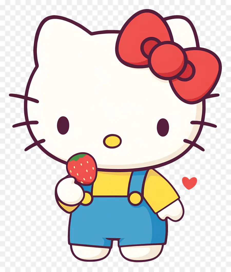 Hello Kitty Con Fresa，Gato De Dibujos Animados Con Fresa PNG