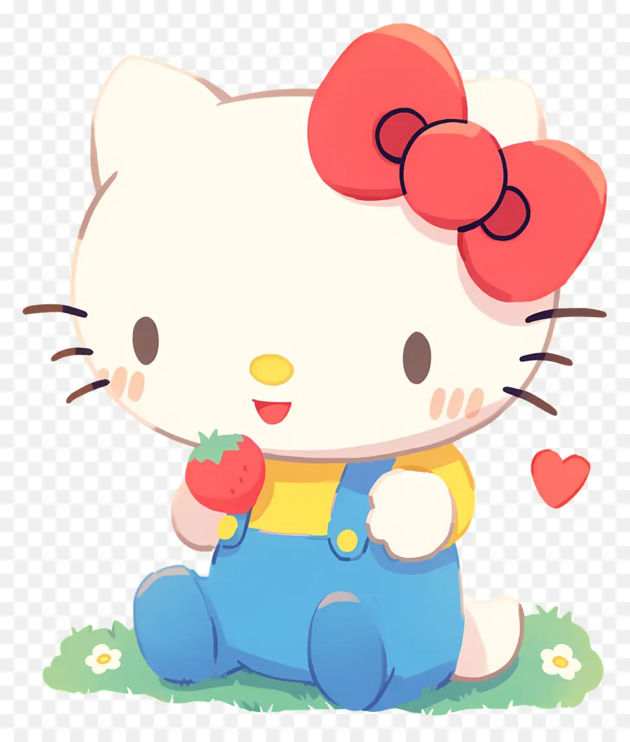 Hello Kitty Con Fresa，Gato De Dibujos Animados Con Fresa PNG