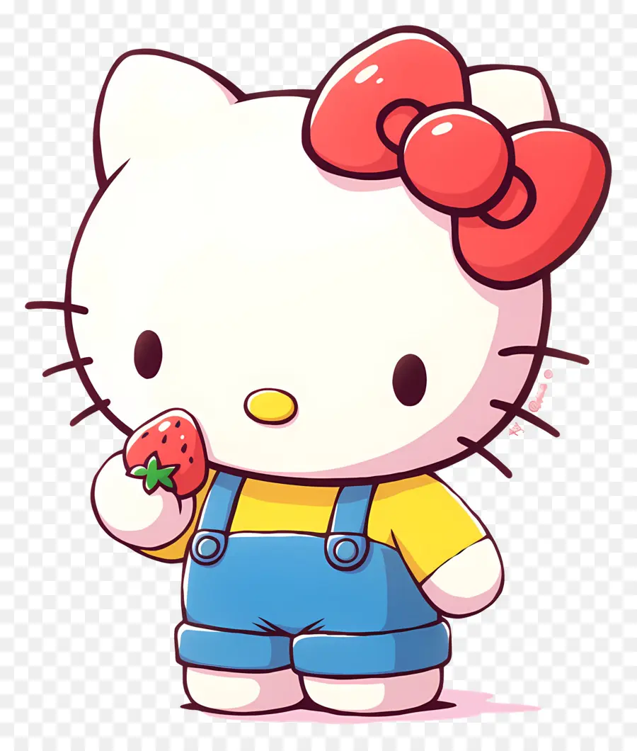 Hello Kitty Con Fresa，Gato De Dibujos Animados Con Fresa PNG