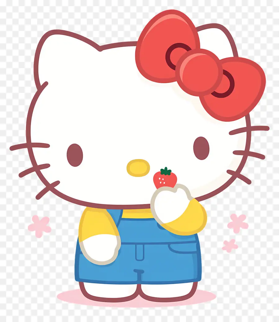 Hello Kitty Con Fresa，Gato De Dibujos Animados Con Fresa PNG