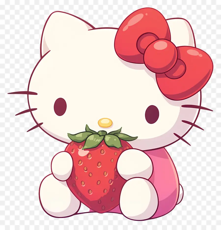 Hello Kitty Con Fresa，Gato De Dibujos Animados Con Fresa PNG