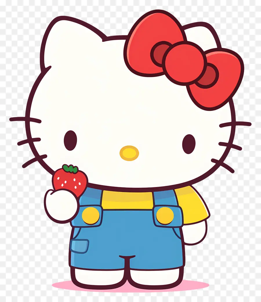 Hello Kitty Con Fresa，Gato De Dibujos Animados Con Fresa PNG