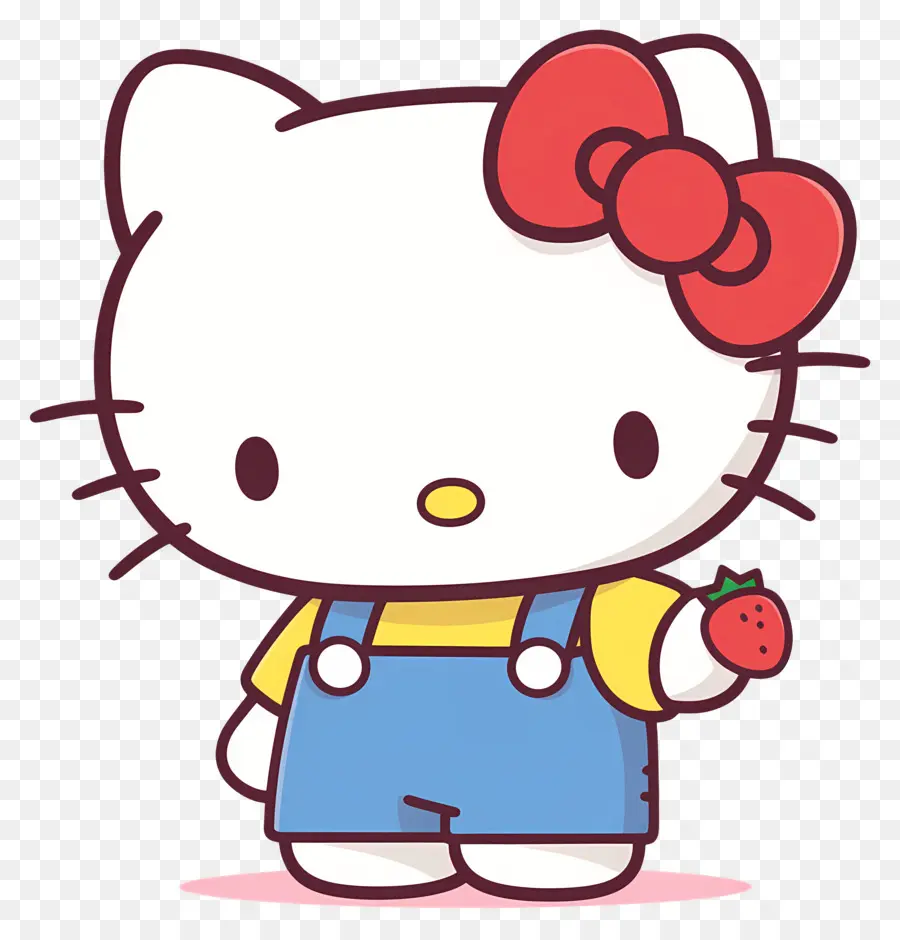 Hello Kitty Con Fresa，Gato De Dibujos Animados Con Fresa PNG