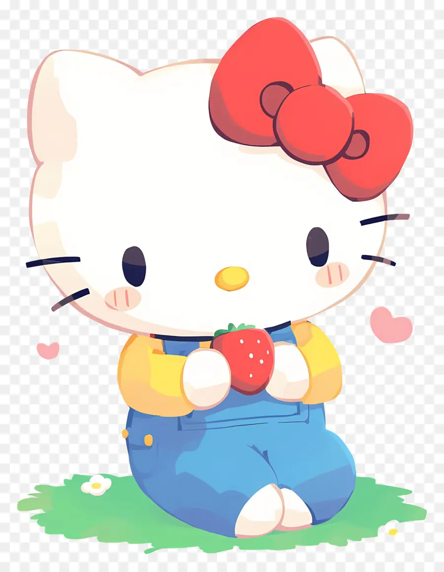 Hello Kitty Con Fresa，Gato De Dibujos Animados Con Fresa PNG