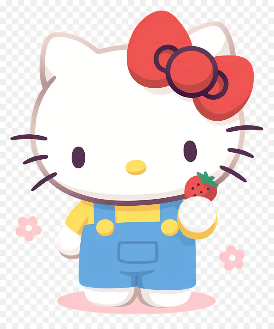 Hello Kitty Con Fresa，Gato De Dibujos Animados Con Fresa PNG