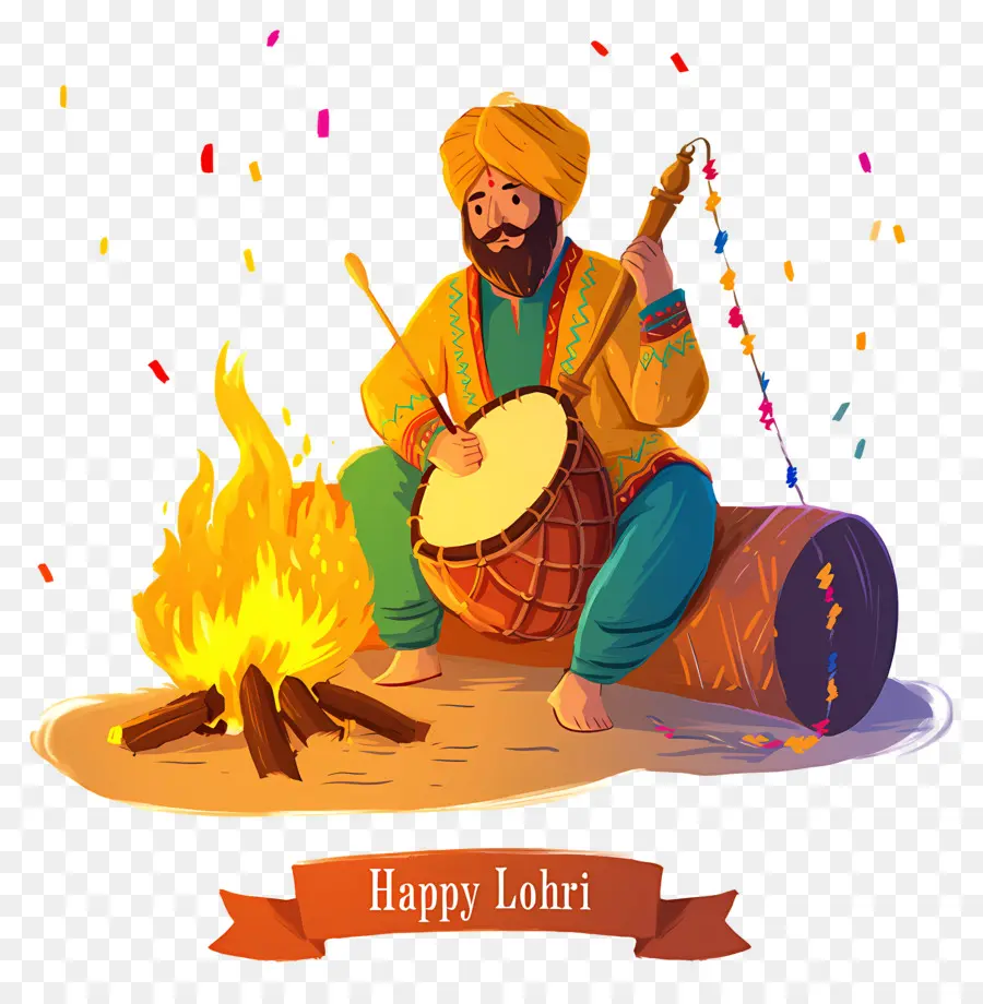 Lohri，Hombre Con Tambor PNG