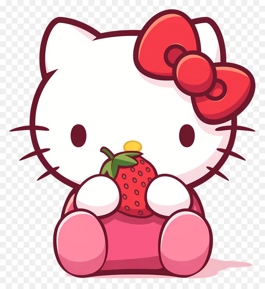 Hello Kitty Con Fresa，Gato De Dibujos Animados Con Fresa PNG