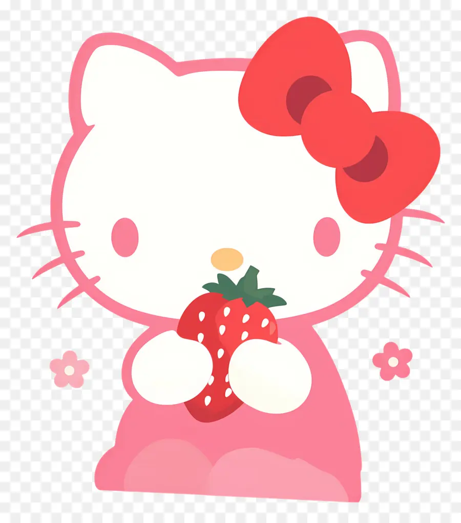 Hello Kitty Con Fresa，Gato De Dibujos Animados Con Fresa PNG