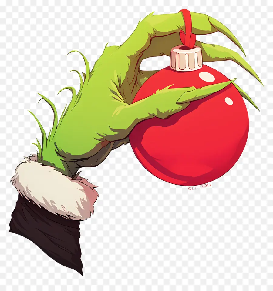 Grinch，Mano Verde Con Adorno PNG