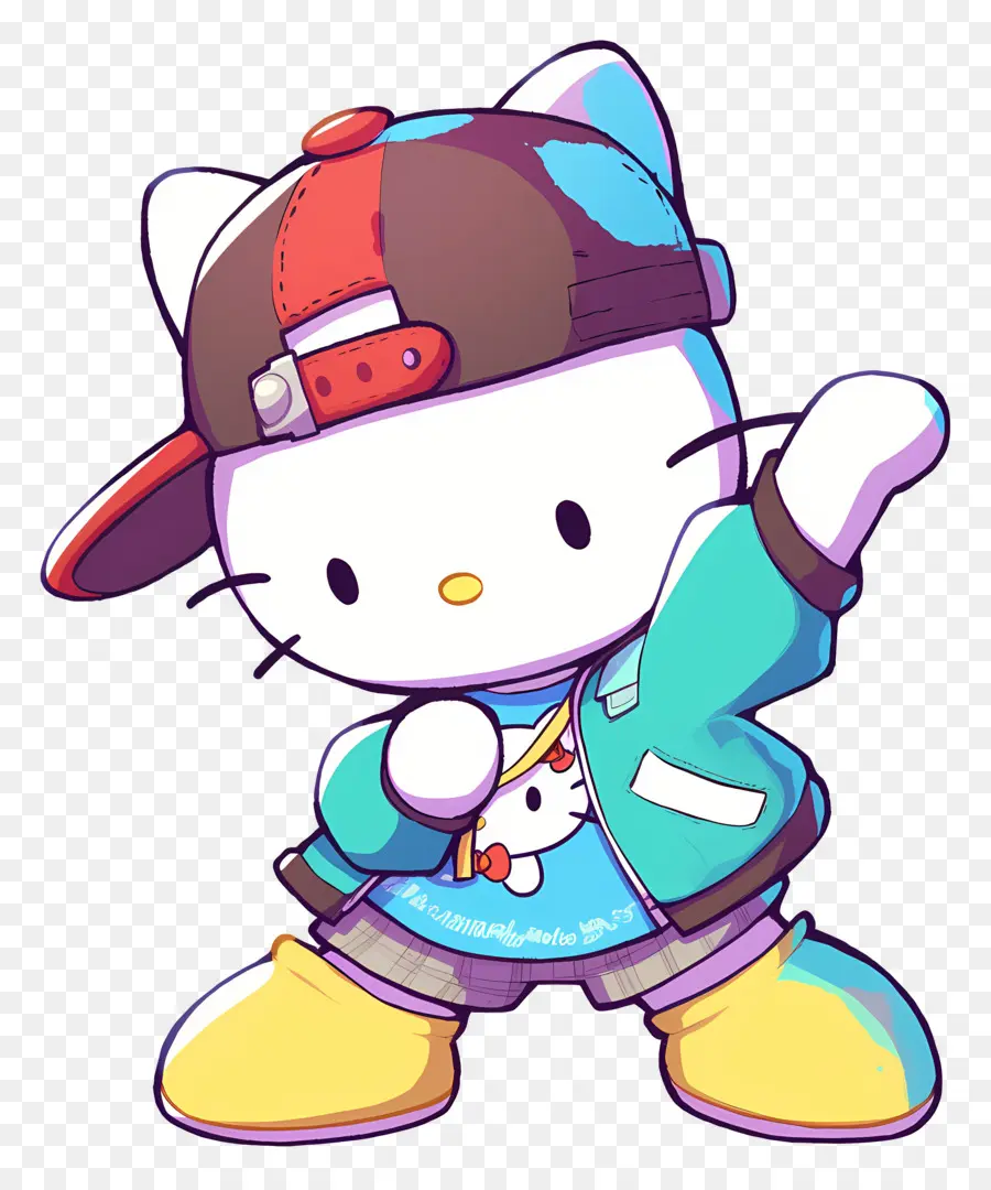 Hola Gatito，Gato De Dibujos Animados En Traje De Hip Hop PNG