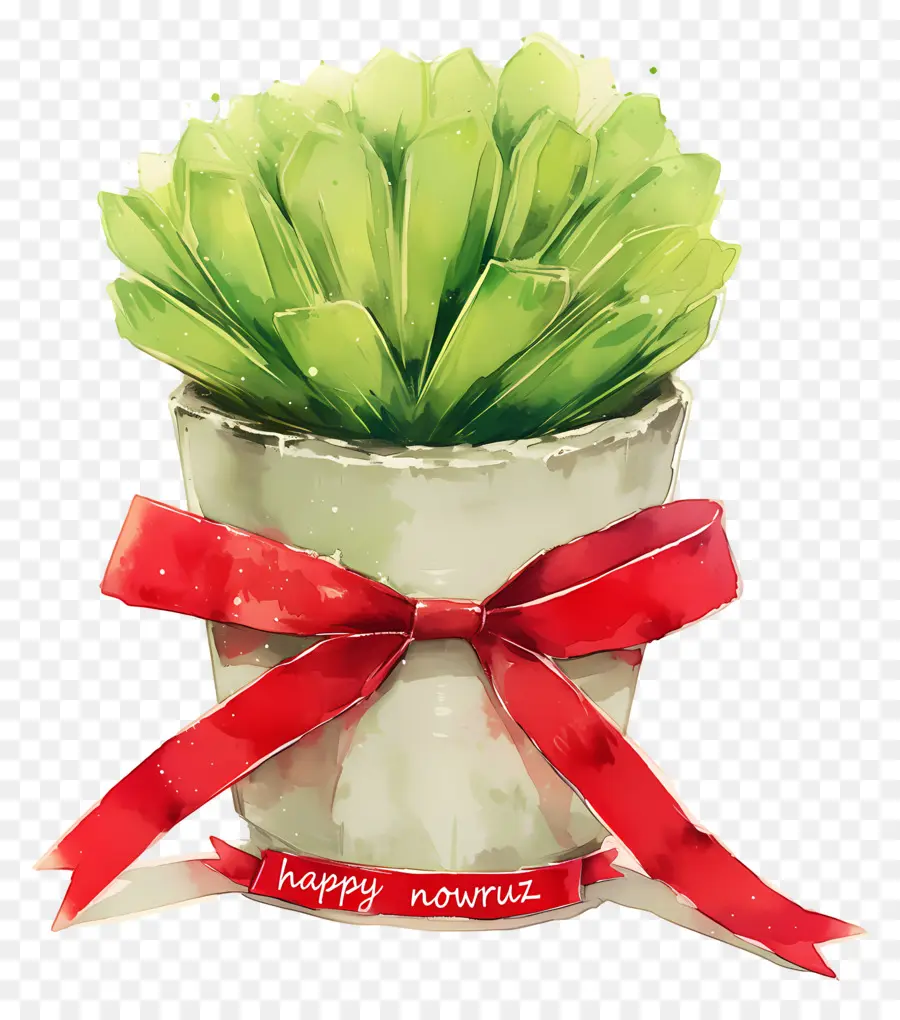 Feliz Noruz，Hojas Verdes Con Cinta Roja PNG