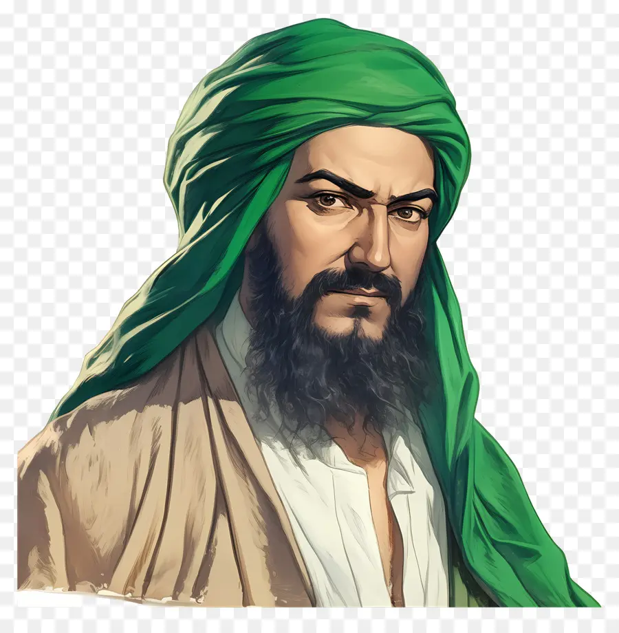 Maestro Sufí，Hombre Con Turbante Verde PNG