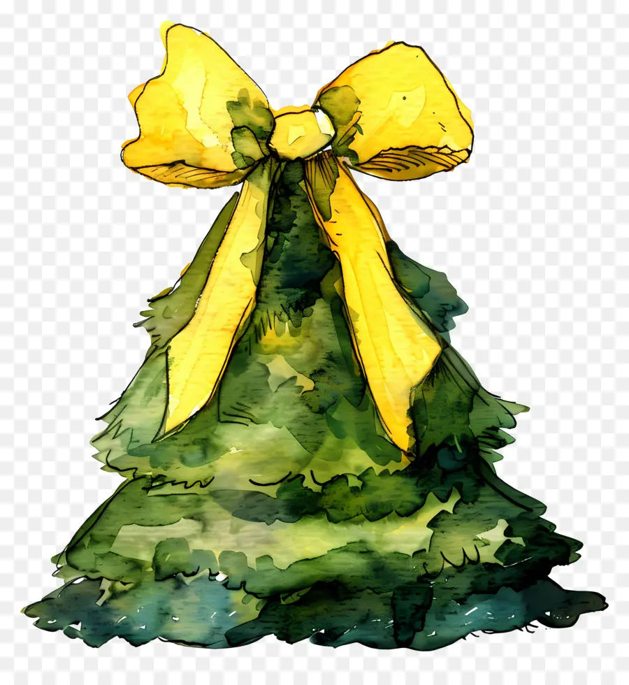 Árbol De Navidad Abstracto，Árbol De Navidad Con Lazo Amarillo PNG