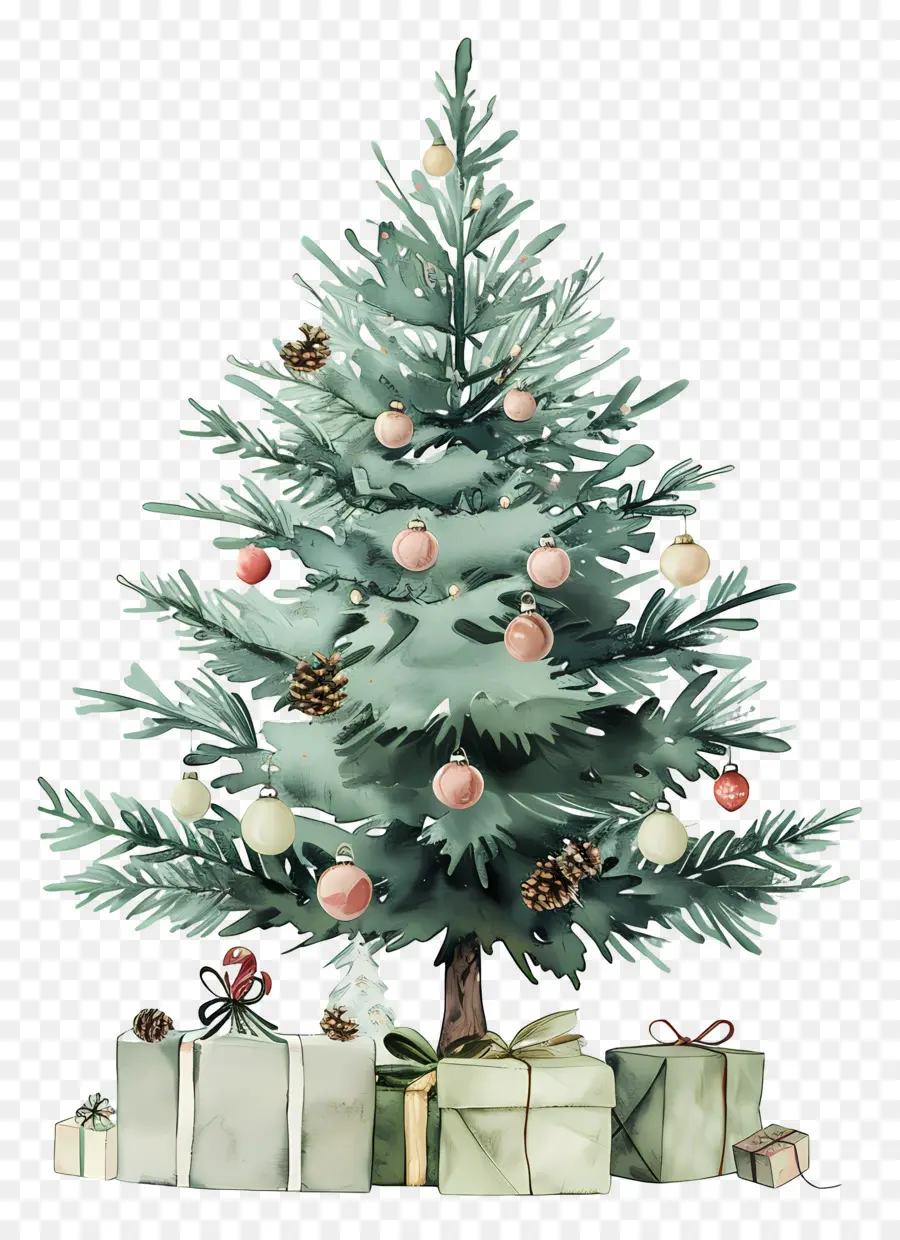 Árbol De Navidad De Acuarela，Árbol De Navidad Decorado PNG