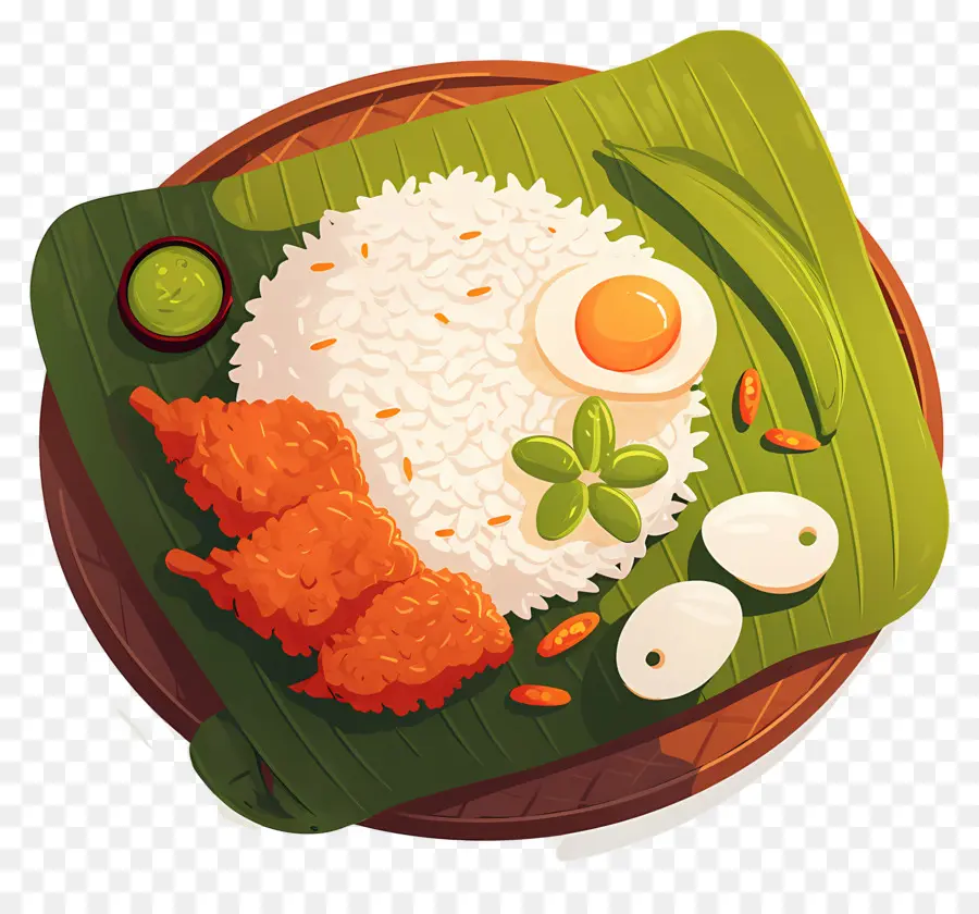 Nasi Lemak，Arroz Y Pollo En Hoja De Plátano PNG