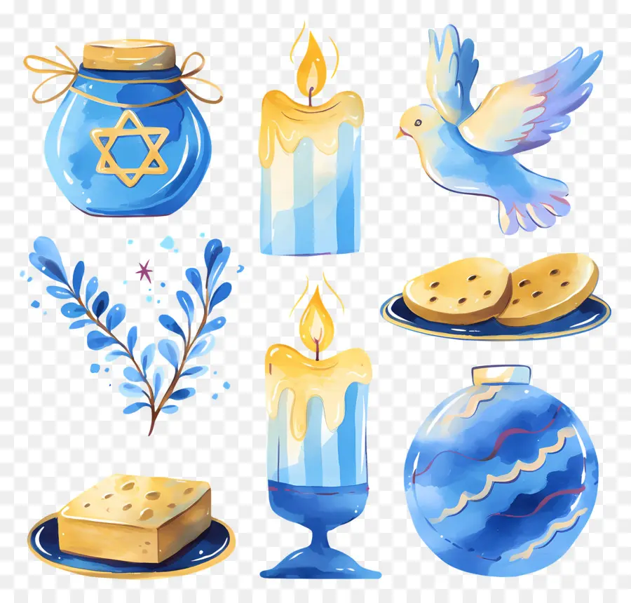 Decoración De Jánuca，Elementos Azules De Hanukkah PNG