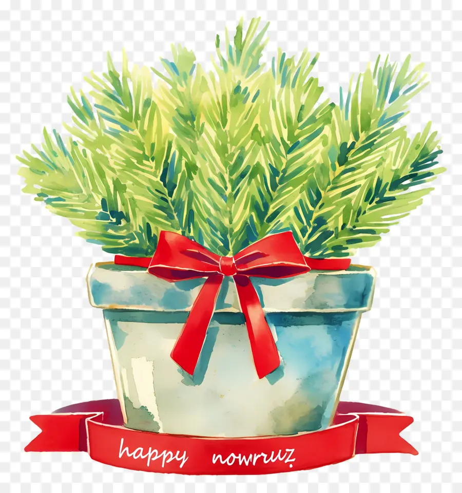 Feliz Noruz，Planta Verde Con Cinta Roja PNG