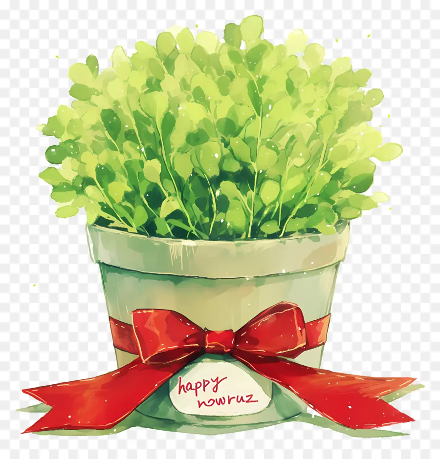 Feliz Noruz，Planta Verde Con Cinta Roja PNG