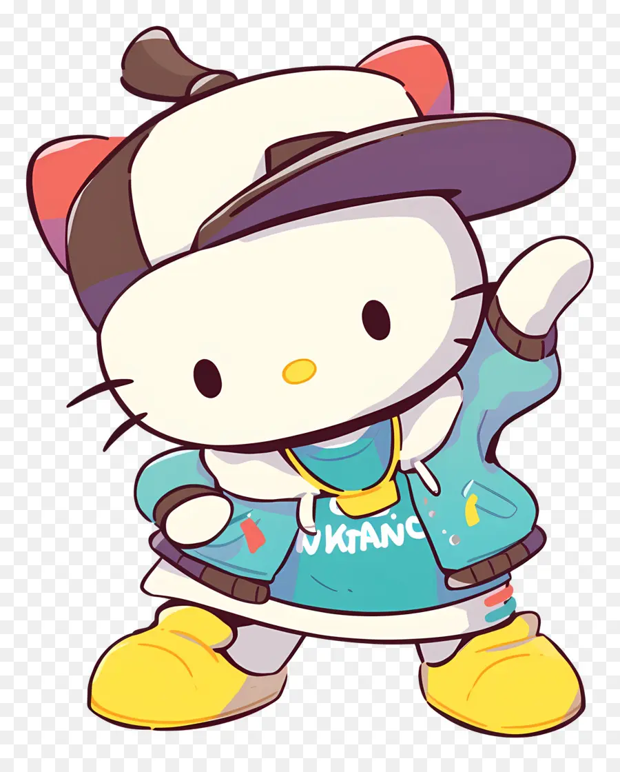 Hola Gatito，Gato De Dibujos Animados En Traje De Hip Hop PNG