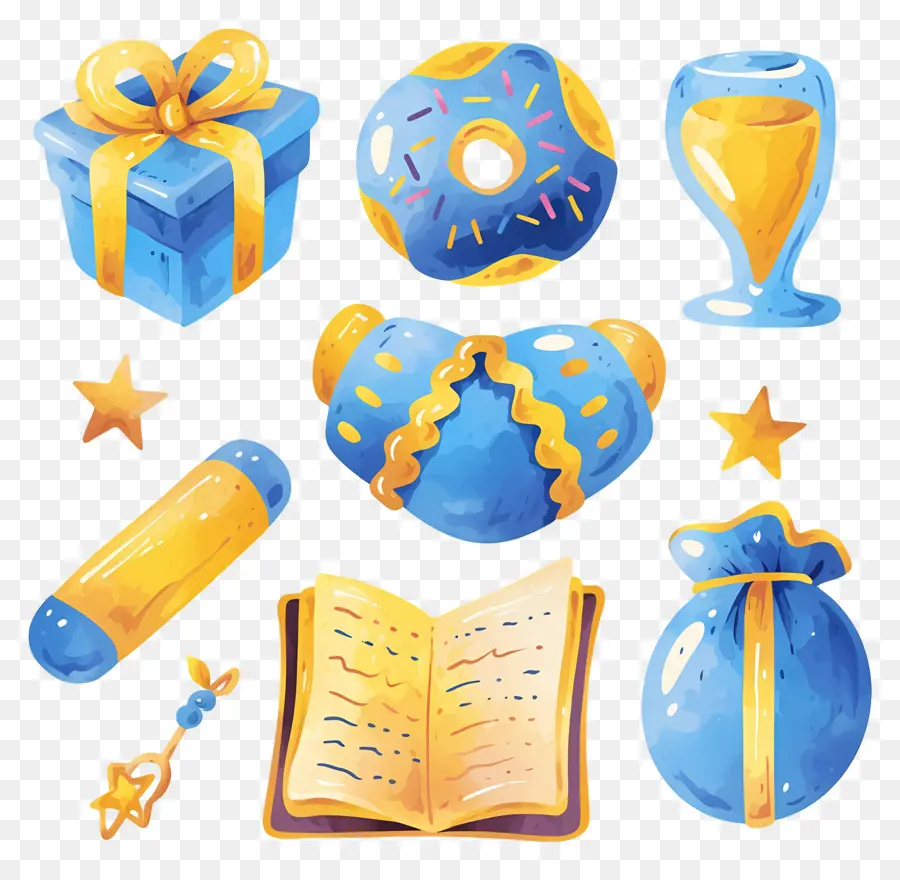 Decoración De Jánuca，Regalos Azules Y Amarillos PNG