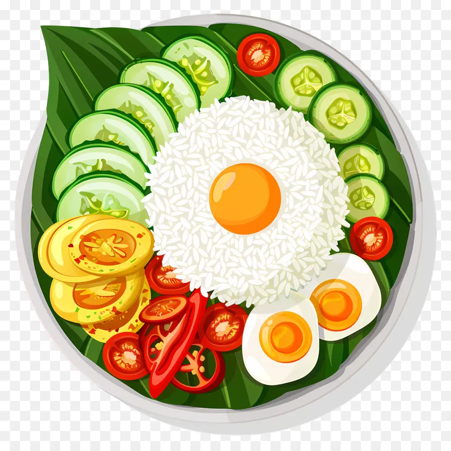 Nasi Lemak，Arroz Con Verduras Y Huevos PNG