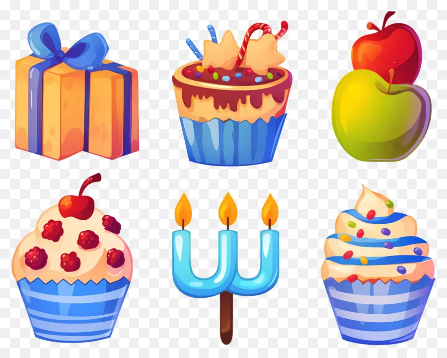 Decoración De Jánuca，Regalo Y Cupcakes PNG