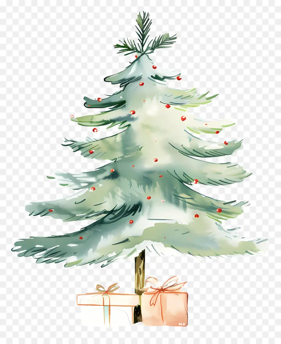 Árbol De Navidad De Acuarela，Árbol De Navidad Decorado PNG