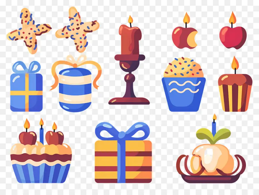 Decoración De Jánuca，Regalo Y Cupcakes PNG