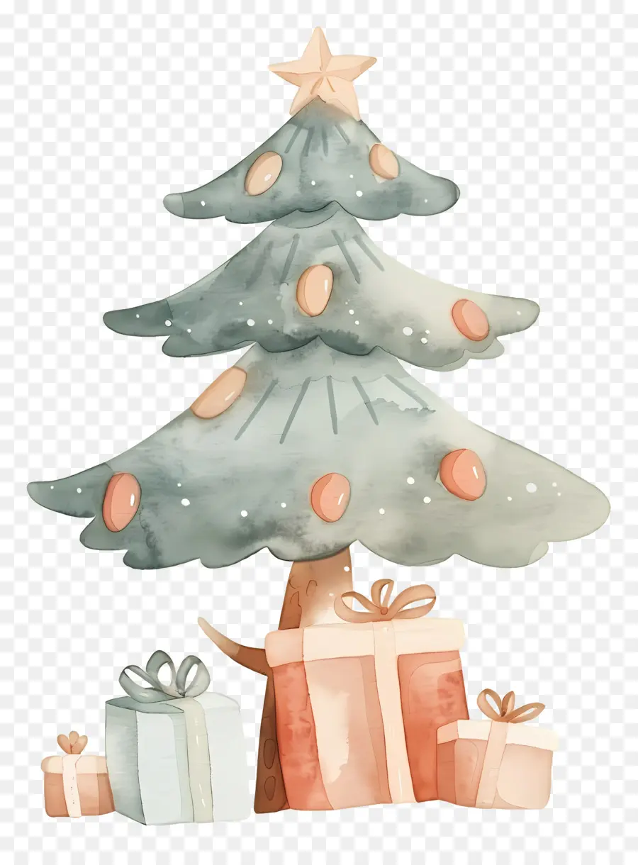 Árbol De Navidad De Acuarela，Árbol De Navidad Decorado PNG