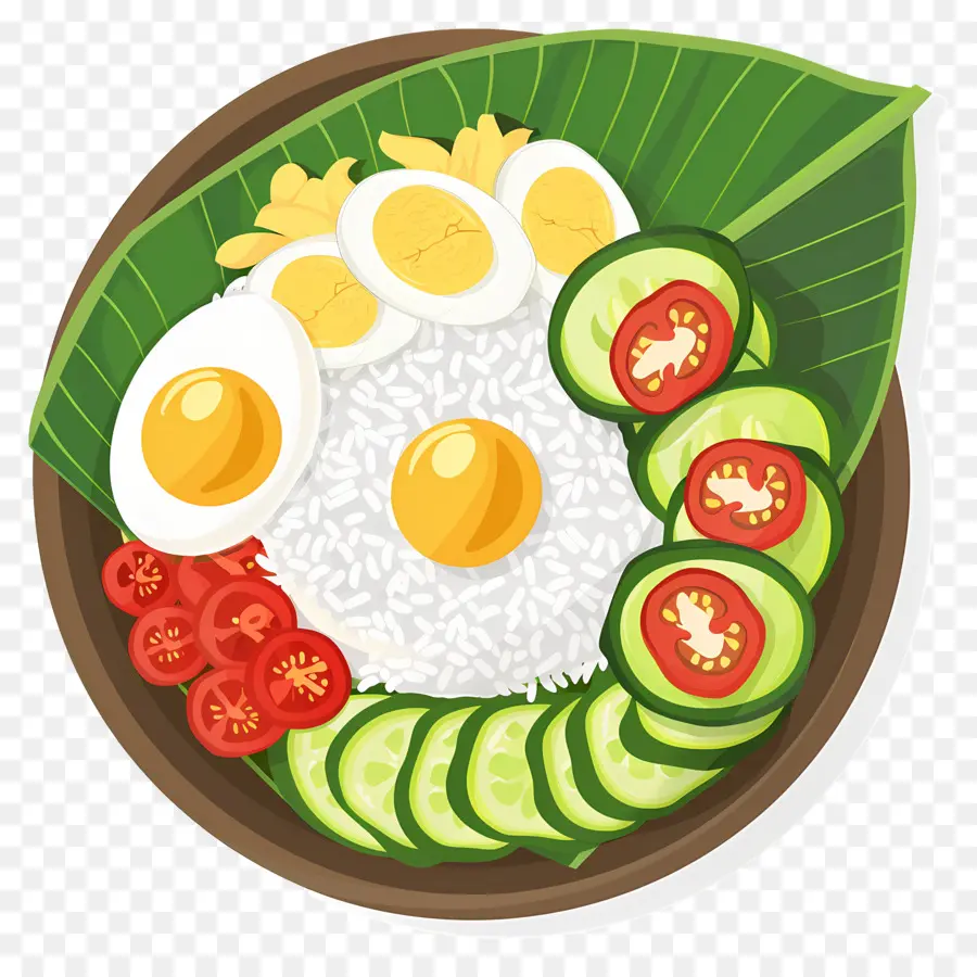 Nasi Lemak，Arroz Con Verduras Y Huevos PNG