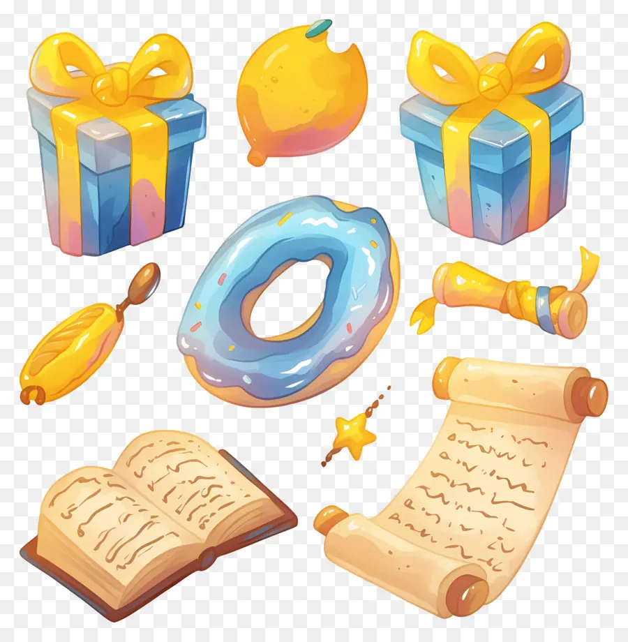 Decoración De Jánuca，Regalos Y Pergaminos PNG