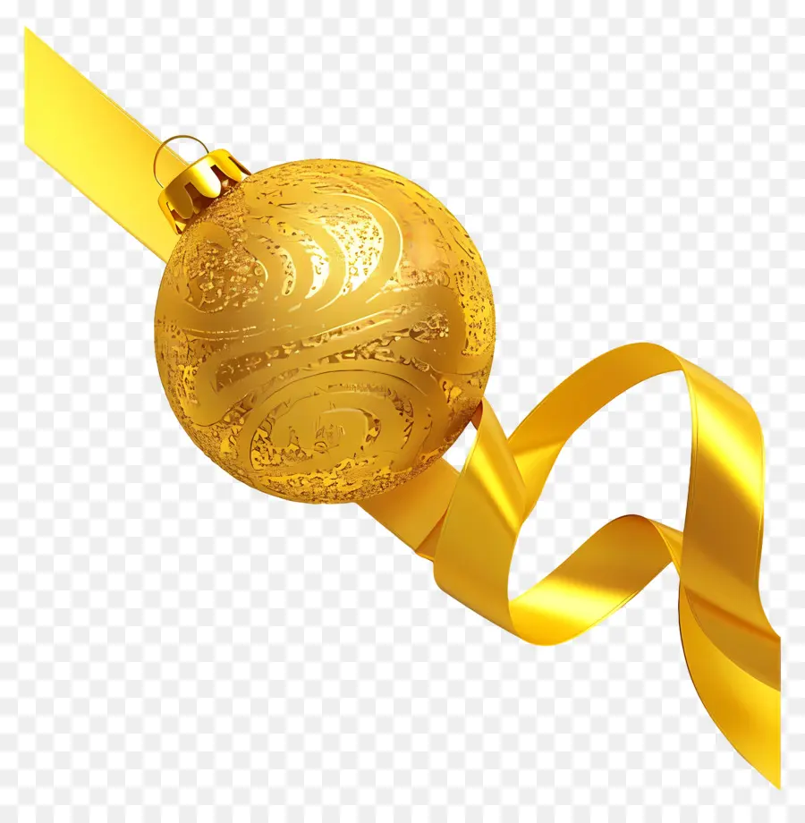 Balón De Oro De Navidad，Adorno Dorado Con Cinta PNG