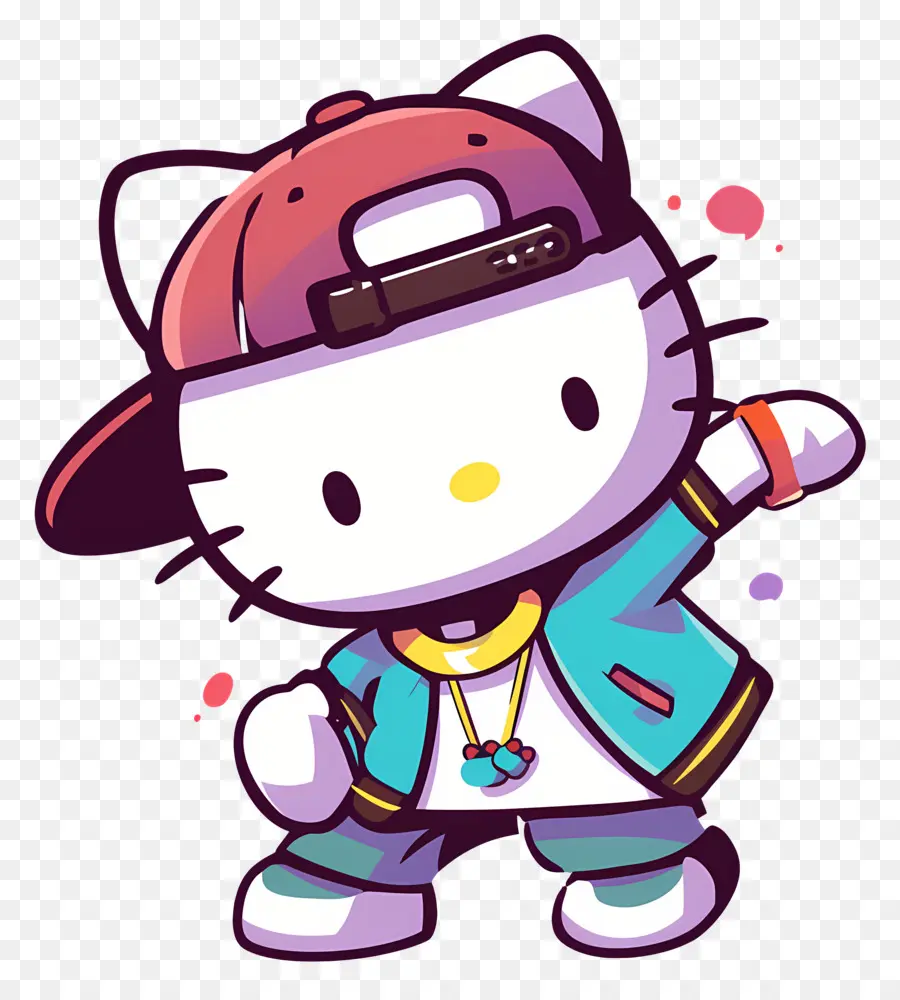 Hola Gatito，Gato De Dibujos Animados En Traje De Hip Hop PNG