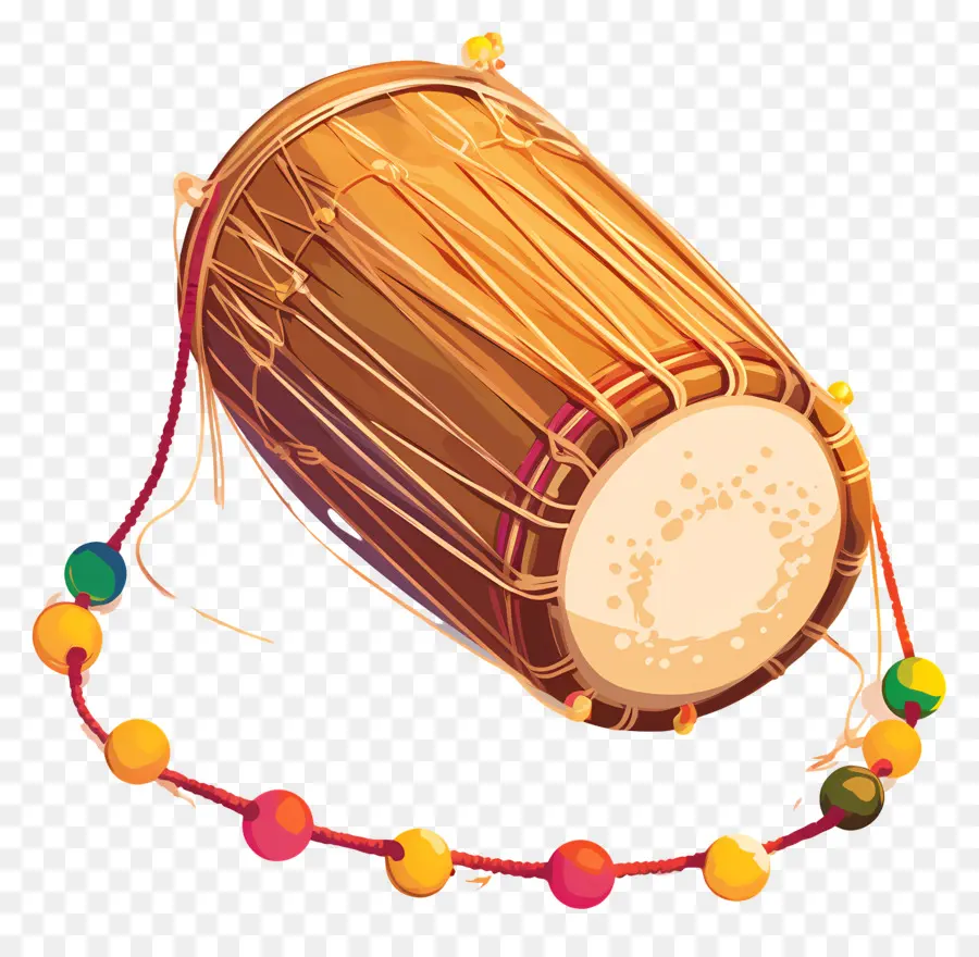 Dhol Lohri，Tambor Marrón Con Cuentas PNG