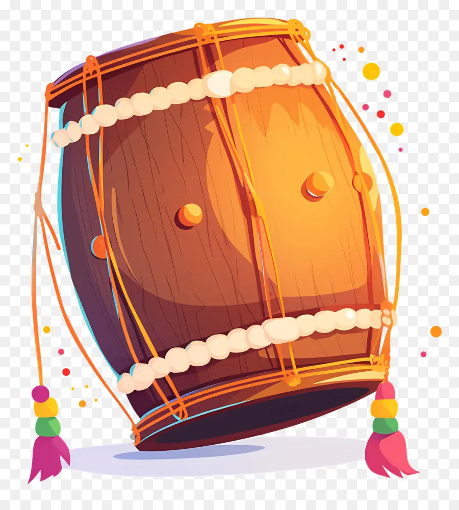 Dhol Lohri，Tambor Marrón Con Adornos PNG