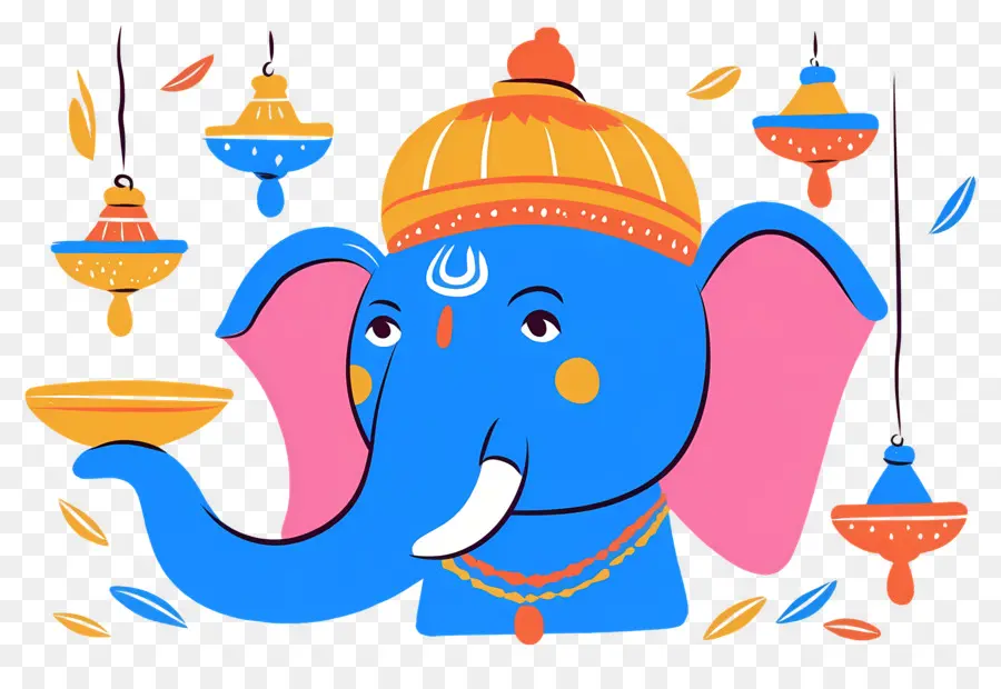 Ganesha Chaturthi，Cabeza De Elefante Con Lámparas PNG