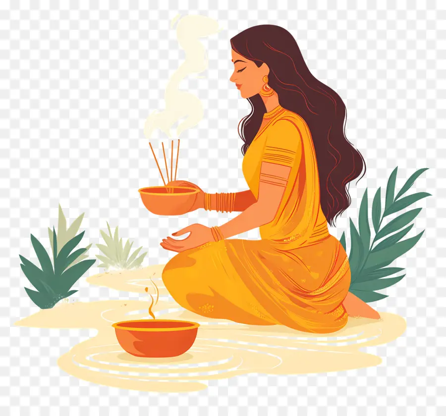 Chhat Puja，Mujer Con Incienso PNG