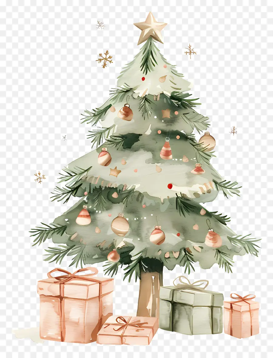 Árbol De Navidad De Acuarela，Árbol De Navidad Decorado PNG