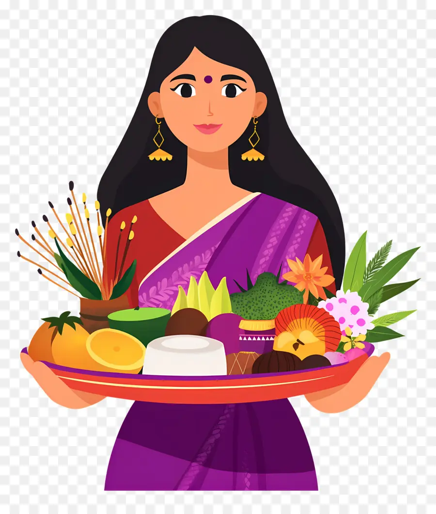 Chhat Puja，Mujer En Traje Tradicional PNG